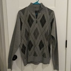 Gray Quarter Zip Argyle Pullover Sweater